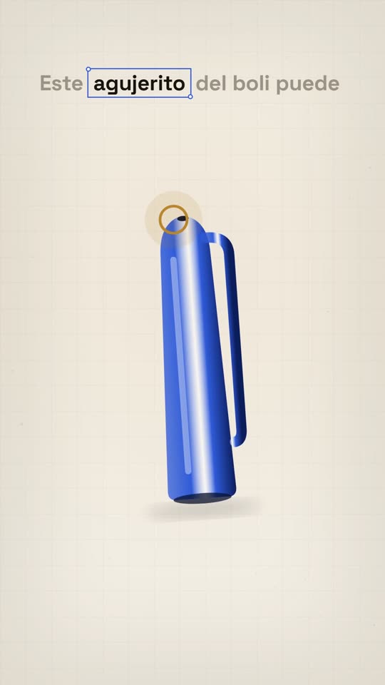 La tapa azul de un bolígrafo dibujada con el agujero señalado en oro